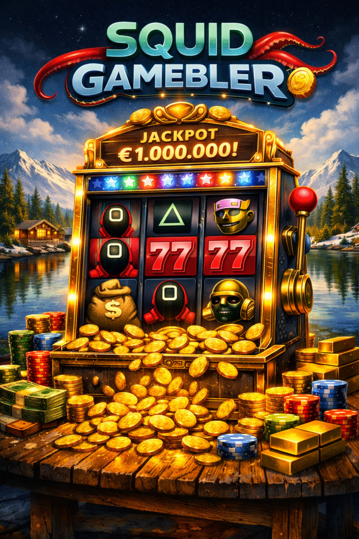 Interfaccia di slot machine con monete e simboli sopra uno sfondo finlandese